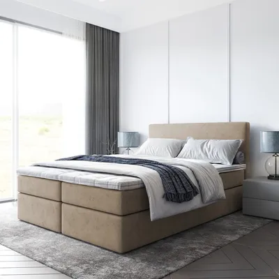 Produktbild von Bett, Boxspringbett BERG mit Bonell-Matratze und T25 Topper, 2 Bettkästen, Doppelbett, Stauraum, 140x200 cm (Cappuccino - Itaka 48)