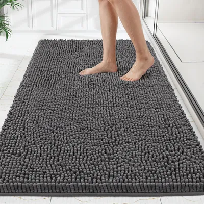 Image de Tapis de bain en chenille, 50 x 80 cm, absorbant et antidérapant, tapis de bain en chenille doux, tapis de douche lavable pour la douche, la baignoire et les toilettes.