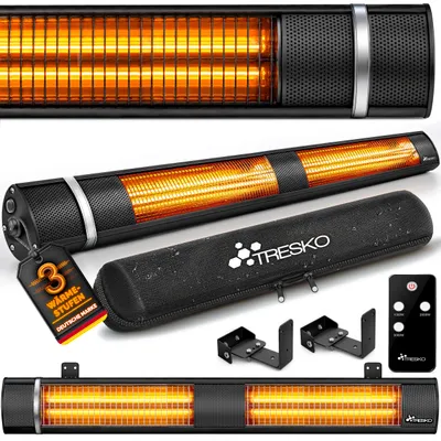 Productafbeelding van TRESKO infrarood verwarming, 3000 W, met afstandsbediening, elektrisch, voor op het terras, met 3 warmtestanden, terrasverwarming voor binnen en buiten, wandverwarming, infrarood verwarming,