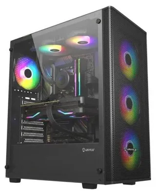 Produktbild von UNYkach Mir 100 ATX Gaming Gehäuse mit gehärtetem Glas Seitenteil und 4 ARGB Lüfter Schwarz