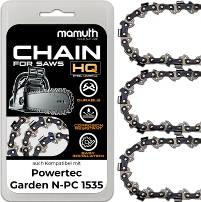 Image de 3x chaîne de tronçonneuse 35cm 1,3mm 3/8" 52 TG pour Powertec Garden N-PC 1535