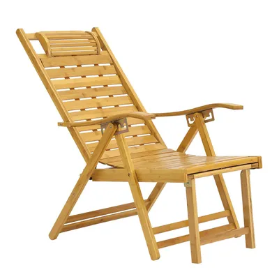 Produktbild von Liegestuhl Sonnenliege Gartenliege Bambus Relaxliege Relaxstuhl klappbar mit Fußstütze