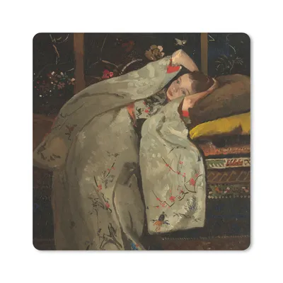 Produktbild von MuchoWow® Mauspad Mousepad Mädchen im weißen Kimono - Gemälde von George Hendrik Breitner 20x20 cm - Mousepads - Maus Mat - Pad - Mausunterlage - Desk Mat - Bureauartikeln