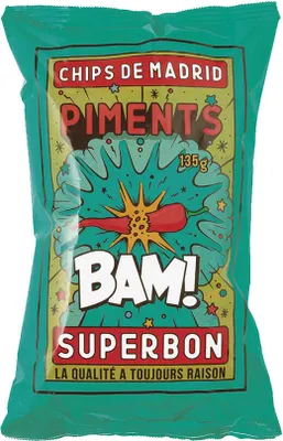 Produktbild von Superbon Chips Piments Kartoffelchips scharf würzig knusprig 135g
