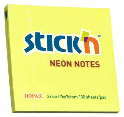 Immagine prodotto di Blocco di foglietti adesivi 76x76 mm giallo neon, 100 fogli - STICKN
