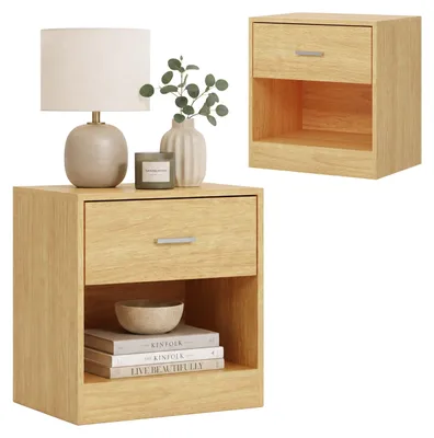 Produktbild von Relaxdays Nachttisch, Schublade, offenes Fach, HBT: 41x39x28 cm, Nachtschrank Schlafzimmer, Nachtkasten, natur
