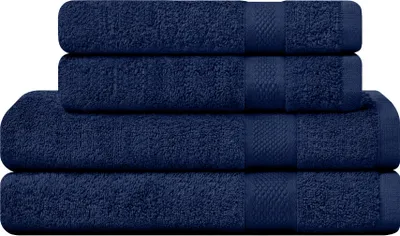 Produktbild von CAMRY Handtuch Set 4-teilig - 2 Badetücher 70x140 cm und 2 Handtücher 50x100 cm aus 100% Baumwolle 500 g/m² - weiche und saugstarke Tücher in Farbe Navy