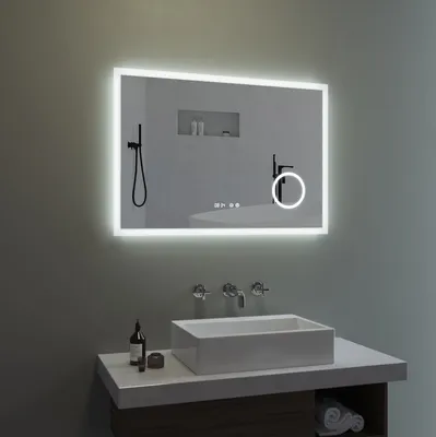 Produktbild von Badspiegel mit Beleuchtung LED Wandspiegel Lichtspiegel Badezimmerspiegel beleuchtet 120x60cm Kosmetikspiegel Digital Uhr Touch Sensor Dimmbar Spiegelheizung Kaltweiß 6400K