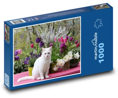 Obrázok produktu pre Puzzle 1000 Biela mačka s kvetmi - martinpuzzle