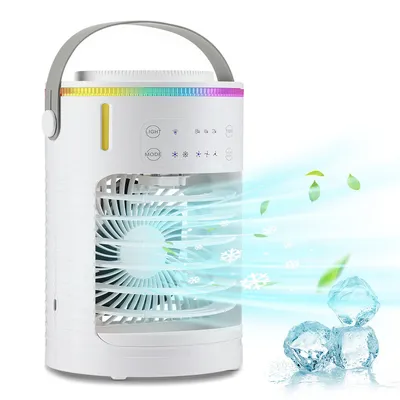 Produktbild von Tragbare Ventilator Desktop Luftkühler Mit Wasserkühlung 2 Cool Mist& 3 Geschwindigkeiten 600ml Wassertank Mobile Klimaanlage USB Ventilator