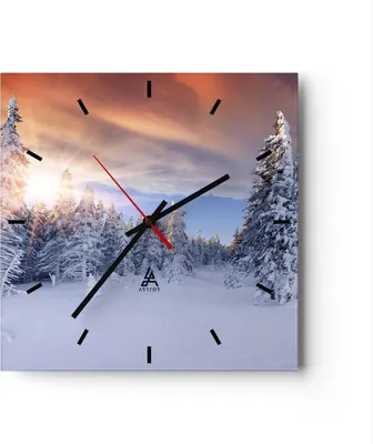 Produktbild von Wanduhr - Quadrat - Glasuhr - Abenteuer alpen winter schnee - 30x30cm - Schleichendes Uhrwerk - Lautlos - zum Aufhängen bereit - Dekoration Modern - Wanddekoration aus Glas - C3AC30x30-2433