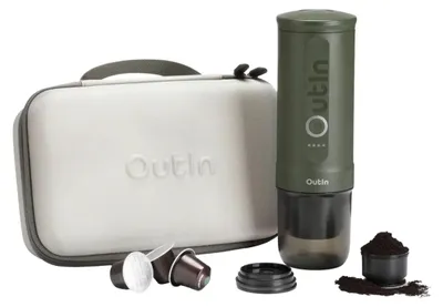 Produktbild von Outin OTEM-01-FG-Bag Zestaw podróżny Nano Forest Green, Grün, Kaffeekapsel, Gemahlener Kaffee, 20 bar, 92 °C, 7500 mAh, 2,5 h