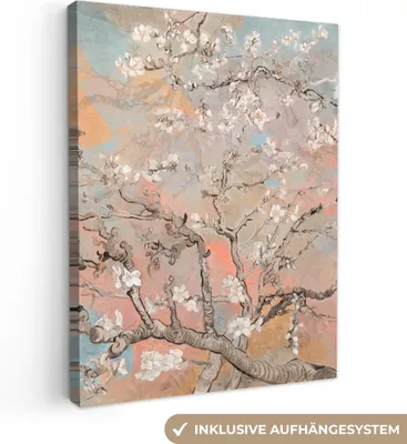 Produktbild von MuchoWow® - Leinwandbilder - Mandelblüte - Kunst - Van Gogh - Pastell, Wandbild, Wanddeko Bilder Wohnzimmer, 60x80cm