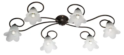 Zdjęcie produktu dla Lampa sufitowa Alice z brązowego lakierowanego żelaza, dekor stare złoto, klosze z białego szkła alabastrowego Ø14 cm, 6 świateł, 99x50 cm