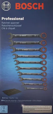 Obrázek produktu pro Sada klíčů Bosch Professional 10 ks (8/10/12/13/14/15/16/17/18/19 mm, sáček) - exkluzivní sada Amazonu