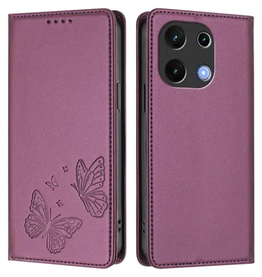 Produktbild von Lederhülle für Umidigi Note 100, Schmetterling Prägung Leder Brieftasche Schutzhülle mit Ständer Lila
