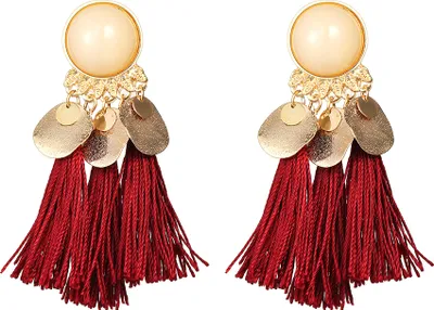 Produktbild von Böhmische Damen-Ohrstecker mit Quaste, baumelnd, Statement-Party-Ohrringe, Schmuck-Rot