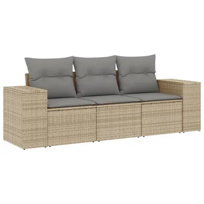 Produktbild von vidaXL 3-tlg. Garten-Sofagarnitur mit Kissen Beige Poly Rattan