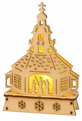 Holz-Silhouette LED Weihnachten, warmweiß, batteriebetrieben, 11x15 cm