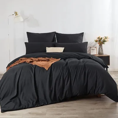 Produktbild von Bettwäsche-Set 200x220 cm Schwarz Mikrofaser bügelfrei 2 Kissenbezüge 80x80 cm Reißverschluss