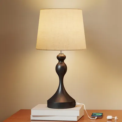 Produktbild von HOMCOM Tischlampe LED Tischleuchte mit 3 Farbtemperaturen USB A+C Ladeanschlüsse