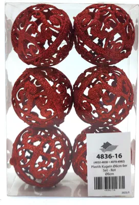 Produktbild von Weihnachts-Kugel 6cm glitzer 1 Set - 6 Kugeln rot