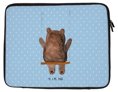 Produktbild von Mr. & Mrs. Panda Laptop Tasche Bär Schaukel 27 x 36 cm - Blau Pastell - Geschenk, Laptophülle, Hülle, Teddy, Sleeve, Notebook, Laptoptasche
