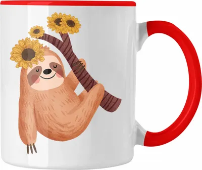 Produktbild von Trendation - Süße Faultier Tasse Geschenk Ballong Geschenkidee Mädchen Jungs Coole Grafik (Rot)