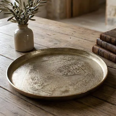 Produktbild von Dekotablett gold rund Metall strukturiert, ⌀35 cm