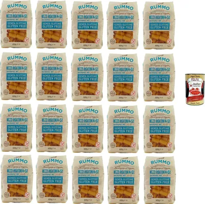 Produktbild von 20x Rummo Pasta Mezzi rigatoni n. 51 senza Glutine, gluten free, 100% italienische Pasta nudeln glutenfrei 400g + Italian Gourmet polpa 400g