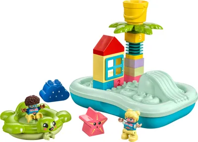 Productafbeelding van LEGO 10989 DUPLO Waterglijbaan Set, badspeelgoed voor peuters vanaf 2 jaar, met een drijvend eiland, schildpad- en zeester-figuurtjes, gemakkelijk schoon te maken waterspeelgoed voor in bad