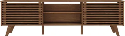Produktbild von TV Lowboard RIAN mit 2 Schiebetüren für 75" TV Kastanien Finish - TV Kommode aus massivem Kiefernholz, 3 verstellbare Einlegeböden, TV Sideboard