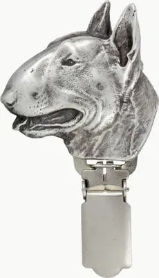 Image de Bull terrier - broche avec clip, porte-numéro de départ, pin's argenté pour exposition canine de la marque Art-Dog