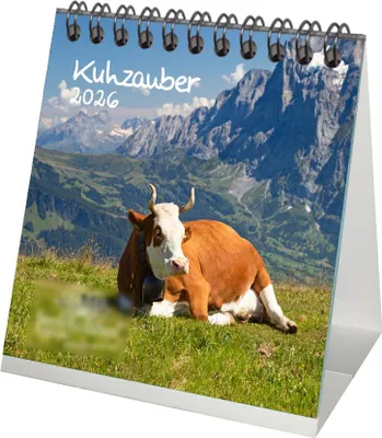 Produktbild von Kuhzauber Tischkalender 10cm x 10cm für 2026 Kühe Rind Kalb - Set-Inhalt: 1x Kalender 1x Weihnachtsanhänger 1x Grußanhänger (gesamt 3 Teile)
