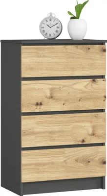 Produktbild von Kommode in graphit-Artisan Eiche mit 4 geräumigen Schubladen, 60 cm breit 99 cm hoch Organizer Kommode mit Schubladen Holz Highboard Sideboard Schrank