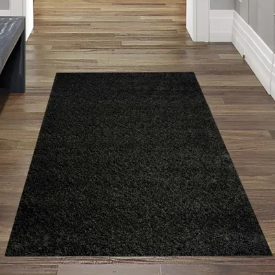 Obrázek produktu pro Moderní koberec shaggy s dlouhým vlasem - jednobarevný vzor v černé barvě Velikost - 80 x 250 cm