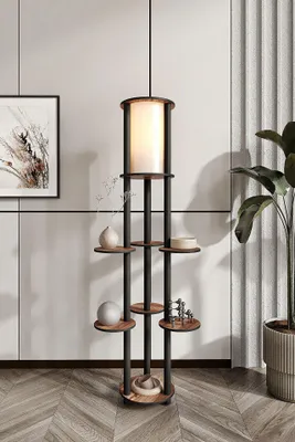 Produktbild von Opviq, Moderne Stehlampe aus Craft-Papier & MDF, Walnuss, 150 cm hoch | 1 x E27 Fassung, max. 40 W | IP27, elegantes Design für Ihr Zuhause, ohne Glühbirne.
