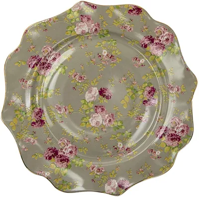 Produktbild von Essteller Keramik gewellter Rand floral Grün 28 cm Clayre & Eef 6CE1292
