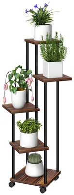 Obrázok produktu pre Päťposchodový stojan na rastliny s kolieskami | Farba: hnedá, čierna | Rozmery: 59 x 59 x 110 cm