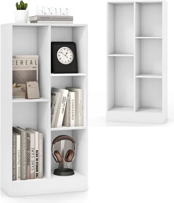Produktbild von KOMFOTTEU Offenes Bücherregal mit 5 Fächern, Standregal Büroregal Holz, Würfelregal Bücherschrank freistehend, Aktenregal 50 x 24 x 104 cm