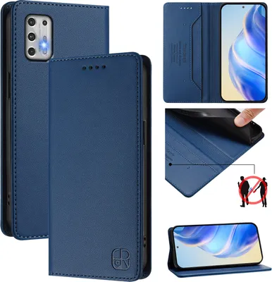 Produktbild von Lederhülle für Motorola Moto G Stylus 2021 4G Hülle Flip Brieftasche Kartenfächern Ständer Schutzhülle Blau