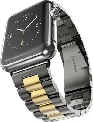 Produktbild von Strap-it Apple Watch 8 Stahlarmband (Schwarz/Gold)