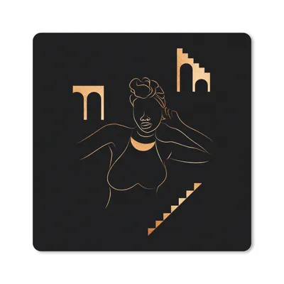 Produktbild von MuchoWow® Mauspad Mousepad Frau - Gold - Schwarz - Strichzeichnung 20x20 cm - Mousepads - Maus Mat - Pad - Mausunterlage - Desk Mat - Bureauartikeln