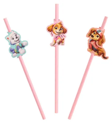 Produktbild von 8 PAW Patrol Papier-Trinkhalme in Rosa mit Medaillons -