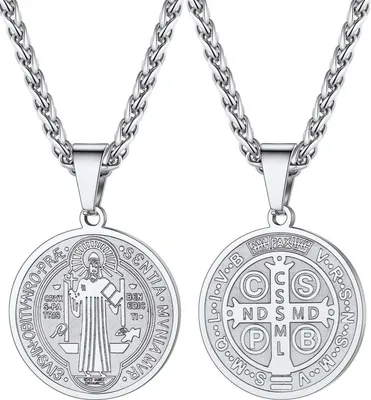 Produktbild von U7 Herren Medaille Heiligen Benedikt Halskette Silber 316L 1,5 Zoll 22 Zoll
