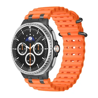 Produktbild von Stravo Ocean Silikonarmband – Für Samsung Galaxy Watch 8 40/44 mm & Watch 8 Classic 46 mm – Atmungsaktiv im Ozean-Stil – Schwarz/Orange