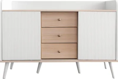 Produktbild von Merax Kommode mit 3 Schubladen und 2 Türen, Sideboard mit verstellbaren Einlegeböden, 117,5cm Breit, Weiß
