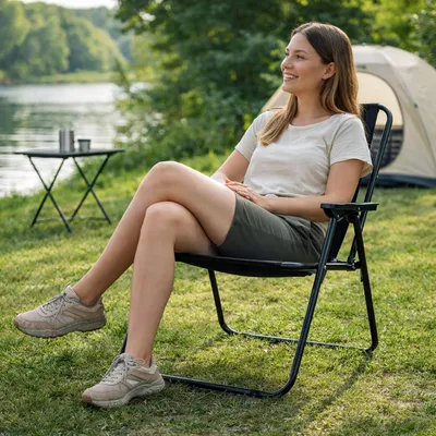 Campingstuhl Klappstuhl Anglerstuhl Regiestuhl Faltstuhl Metall Schwarz Stoff