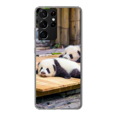 Produktbild von MuchoWow® Handyhülle Schutzhülle Hülle für Samsung Galaxy S21 Ultra Pandas - Boden - Holz Silikon Softcase Handy Hülle - Mobiltelefon