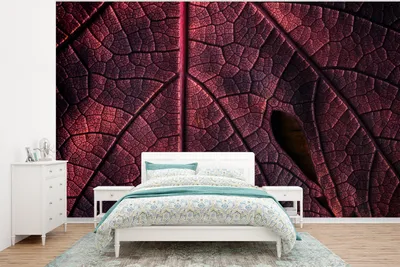 Produktbild von MuchoWow® Fototapete für Wohnzimmer oder Schlafzimmer Wandtapete Vinyl Motivtapete Abstrakt - Rot - Blätter - Pflanze - 375x280 cm - Schlafzimmer tapete